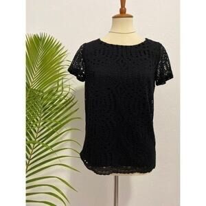 NWT J.Crew Black Lace Short Sleeve Top Size 0
